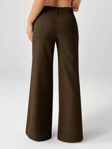 SHEIN PETITE 新款秋冬低腰休闲个性西装裤 - 棕色 - 查看 2