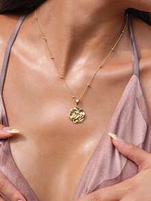 Glisma Gold-Plated Red Stone Round Micro-Set Pendant Necklace - Gold - View 1