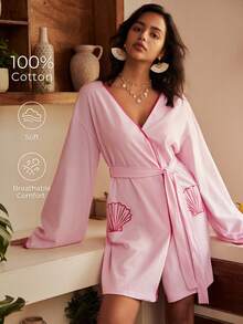 Áo choàng nữ bằng cotton họa tiết vỏ sò phong cách Bohemian - Hồng - Xem 1