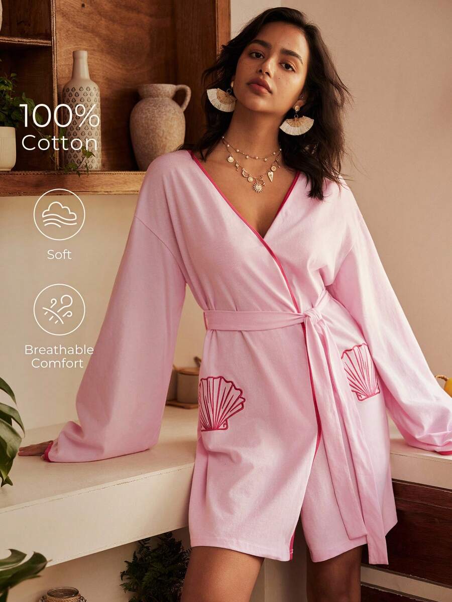 Áo choàng nữ bằng cotton họa tiết vỏ sò phong cách Bohemian - Hồng - Xem 1