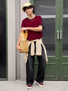Whitmere Quần jean nam phong cách đô thị thường ngày, denim giặt wash, dáng rộng ống rộng thoải mái, cho mùa xuân hè - màu đen - Xem 7
