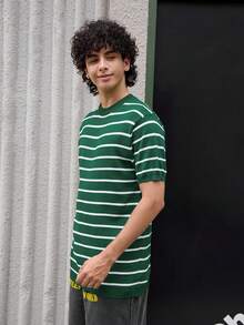 Whitmere Men's Shirt, Urban Casual Striped Business, Lightweight Knit, Loose Slim Fit Relaxed, Spring Summer - Green - View 4
