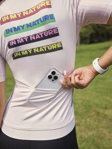 In My Nature 女士字母印花前拉链修身骑行服 - 杏色 - 查看 2