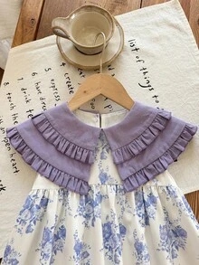 SHEIN Đầm casual cho bé gái màu hồng in hoa, cổ Peter Pan, thích hợp mặc đi nghỉ mát mùa hè. - Màu tím hoa cà - Xem 6