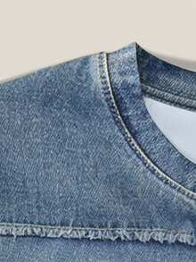 Resyla Áo thun tay ngắn cổ tròn in họa tiết denim, kiểu dáng thường ngày, đa năng, thích hợp mặc mùa hè. - Nhiều màu - Xem 3