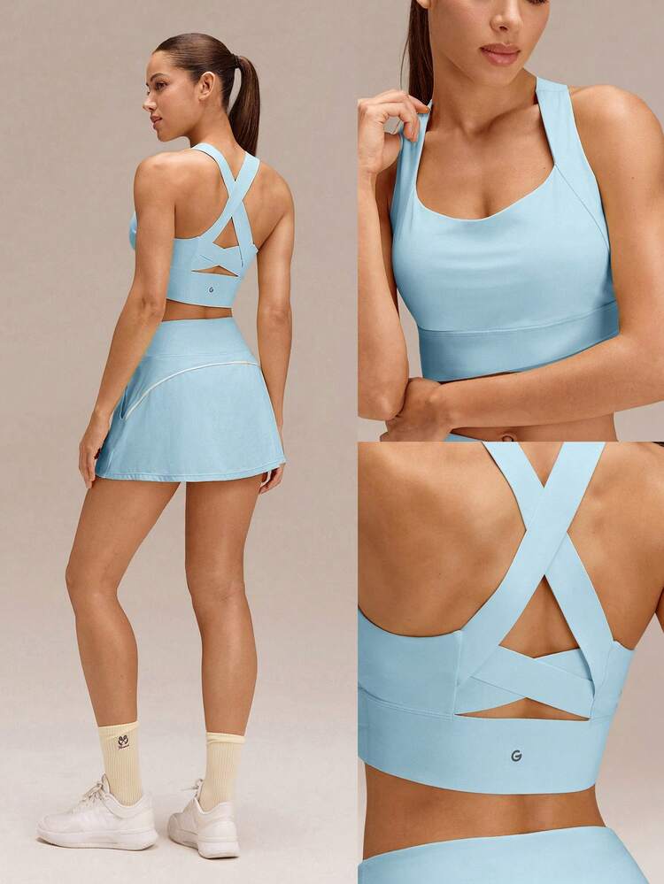 FeatherFit™-Sculpt Volldeckender Seitlicher Halt Breiter Träger Kreuz-Sport-BH Leichter Halt Geringer Aufprall Yoga Alltag