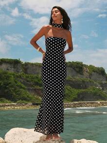 Opulessa Knitted Mesh Printed Fitted Dress For Women - Black and White - View 4