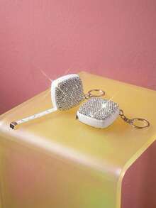 Joivida Thước dây vuông mini 2 mét bằng thép kèm móc khóa, thước dây nhỏ đính đá lấp lánh, thước thu gọn 2 mét, dụng cụ đo lường quà tặng sáng tạo - Nhiều màu - Xem 3