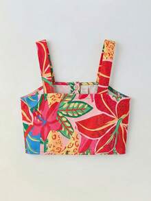 SHEIN Maija Kids Bộ 2 món gồm chân váy ngắn in họa tiết, dây đeo điều chỉnh được, xếp tầng, viền bèo nhún, kiểu dáng truyền thống cổ điển, trang phục thường ngày thời trang retro cho bé gái, thích hợp đi chơi, ở nhà, đi học, đi nghỉ mát, phong cách Boho. - Nhiều màu - Xem 4