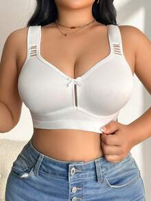 DesireSculpt 1pc Plus Size Wireless Bra - White - View 4