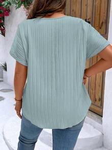 EMERY ROSE Plus Size Women's Solid Color Simple Daily Short Sleeve Shirt For New Year Clothes - Baby Blue - View 2