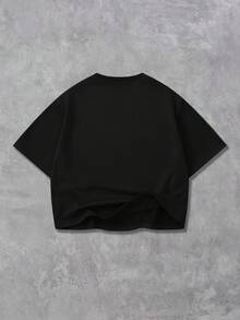 ROMWE MEN Anime Men's Loose Fit Drop Shoulder Short Style Printed T-Shirt - Black - View 3
