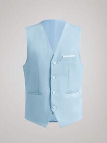 Officeau Bộ 3 món/Bộ vest co giãn thời trang mới màu trơn ôm vừa vặn cho nam, gồm áo khoác, áo vest và quần, trang phục công sở, dự tiệc trang trọng - Màu xanh nhạt - Xem 4