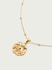 Glisma Gold-Plated Red Stone Round Micro-Set Pendant Necklace - Gold - View 6