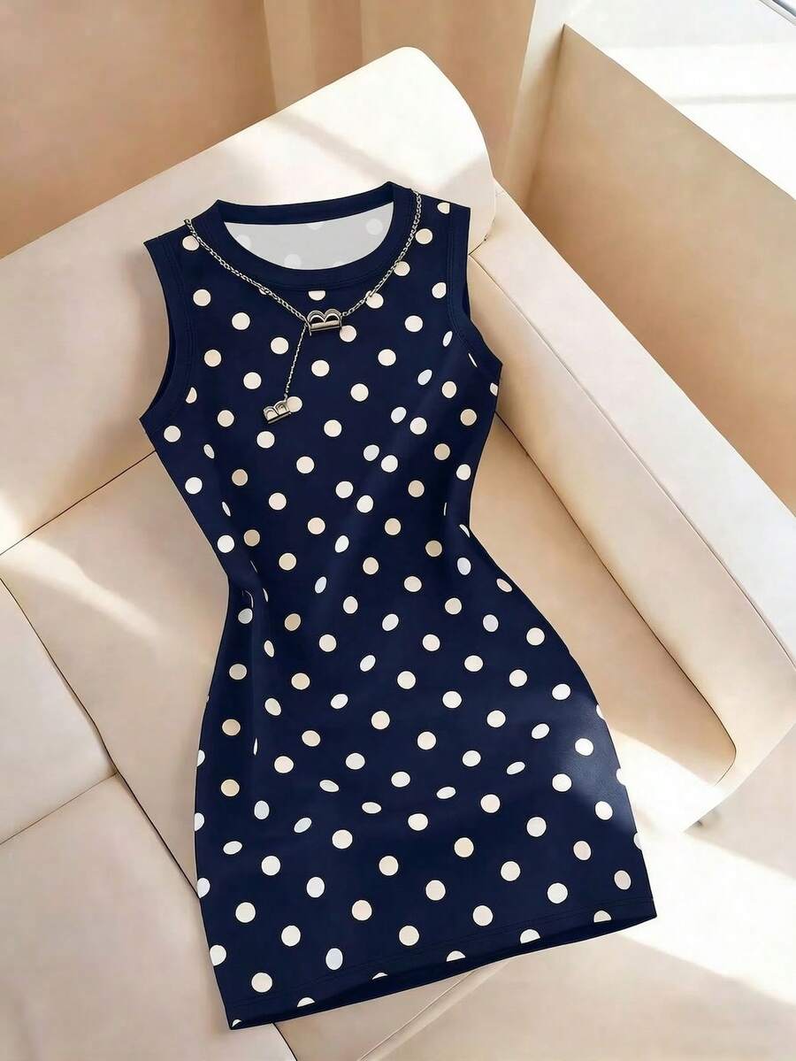Resyla Women's Spring/Summer New Arrival Polka Dot Print Fitted All-Match Versatile Camisole Dress - Multicolor - View 1