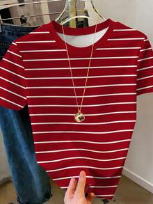 Teen Girls Casual Striped Print Round Neck Short Sleeve T-Shirt, Suitable For Summer - Multicolor - View 1