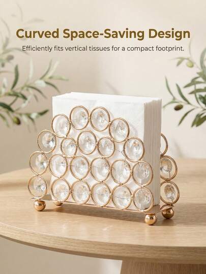 Nordic Style Crystal Tissue Box Holder, Elliptical Stand Metal Tissue Paper Rack For Restaurants, Hotels, And Clubs, Golden Home Bathroom Decor Bathroom Organizer Summer