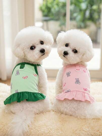 PETSIN 狗狗服装、猫咪服装、动物裙装、宠物春夏新品系列、幼犬连衣裙、公主风百搭连衣裙、条纹印花、小型动物服装、清凉防晒霜