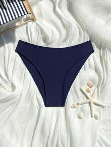 SHEIN Swim 2026春夏新款女士侧高衩假休闲黑色比基尼泳裤 - 藏蓝色 - 查看 2