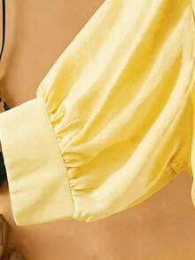 Calvaya Áo sơ mi dài tay buộc nút phía trước màu trơn cỡ lớn thường ngày - Màu vàng - Xem 3