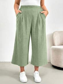 Shapeblank Quần ống rộng cạp chun màu xanh dương thời trang xuân hè cho nữ, quần lửng, quần rộng thùng thình, quần lửng nữ, quần capri, quần mùa hè kiểu châu Âu, quần công sở. - Màu xanh Bạc hà - Xem 3