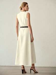 MOTF PREMIUM CONTRAST BINDING BUTTON UP DRESS - Apricot - View 3