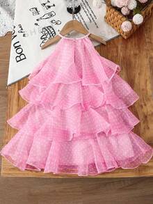 2026春夏女童3D立体花朵层叠蛋糕仙女裙，甜美粉色 - 粉色 - 查看 2