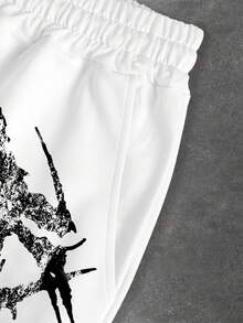 Manfinity EMRG Quần short nam màu đen kim loại, họa tiết khẩu hiệu đậm, phong cách đường phố Mỹ, cạp chun, có dây rút, thích hợp cho mùa xuân/hè. - Nhiều màu - Xem 4