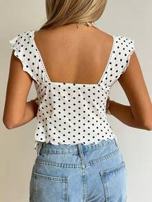 SHEIN EZwear 时尚休闲甜心领白色波点女式背心 - 黑與白 - 查看 2