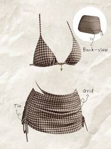 Elavelle Áo khoác ngoài bikini nữ in họa tiết ngẫu nhiên, có dây rút và xếp ly, thích hợp cho mùa xuân/hè. - Nhiều màu - Xem 1