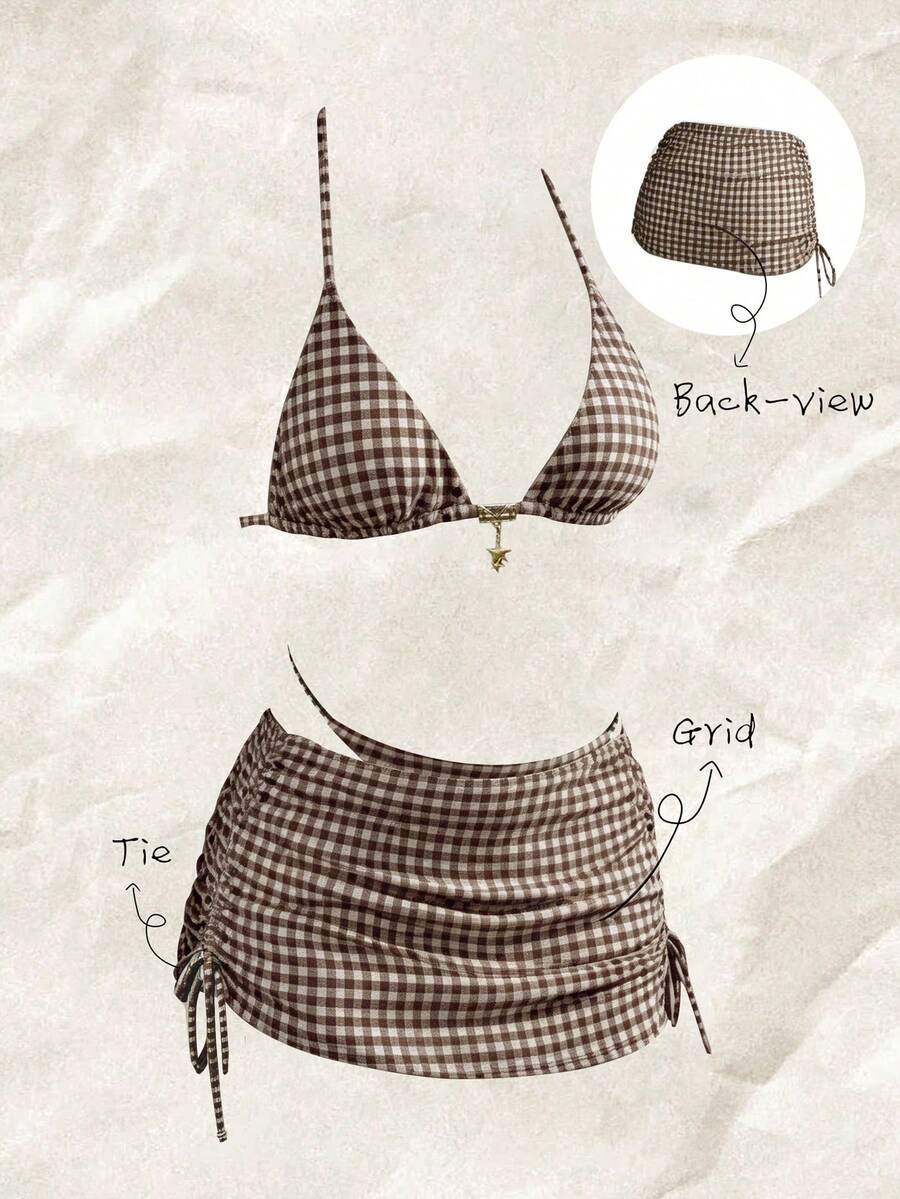 Elavelle Áo khoác ngoài bikini nữ in họa tiết ngẫu nhiên, có dây rút và xếp ly, thích hợp cho mùa xuân/hè. - Nhiều màu - Xem 1