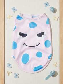 PETSIN 春夏可爱简约粉蓝波点怪兽印花透气网眼无袖宠物背心，柔软有弹性，欧美流行，适合猫狗穿着。 - 彩色 - 查看 1