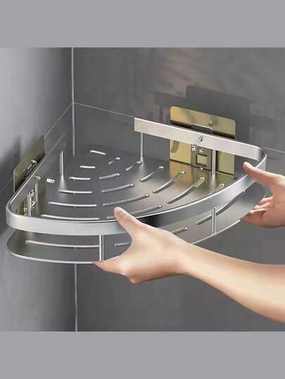 Kệ góc treo tường không cần khoan bằng nhôm Space, giá đựng gia vị gắn tường cho nhà bếp và phòng tắm, kệ lưu trữ nhiều tầng.