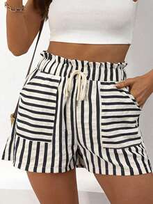 Breezaya Quần short voan kẻ sọc cỡ lớn, thích hợp mặc vào mùa xuân/hè, đi biển, mặc hàng ngày, quần short thoáng mát trong kỳ nghỉ. - Nhiều màu - Xem 6