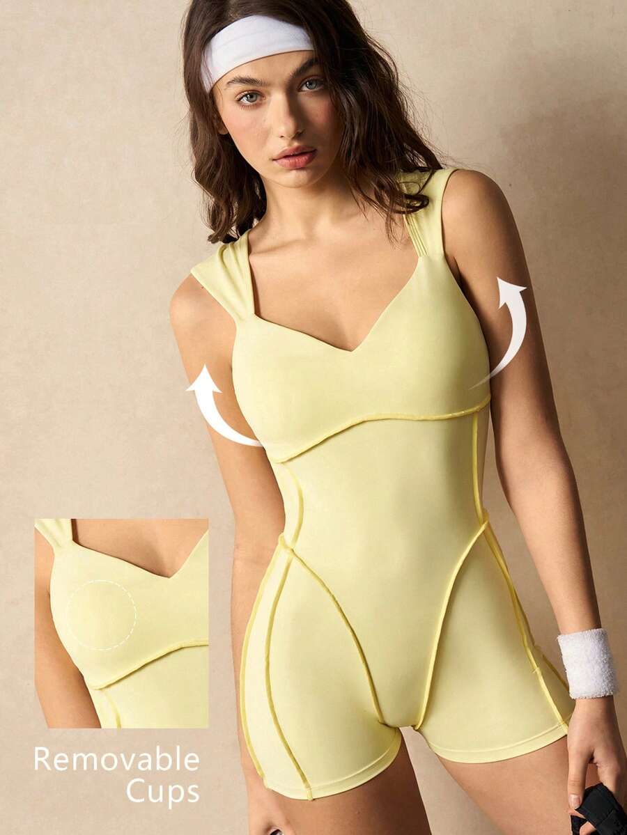 VARSIVA Solid Color Backless Sleeveless Fitted Sports Jumpsuit