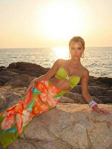 Lumalex 柔软网纱印花吊带不对称露脐金属装饰连衣裙 - 彩色 - 查看 2