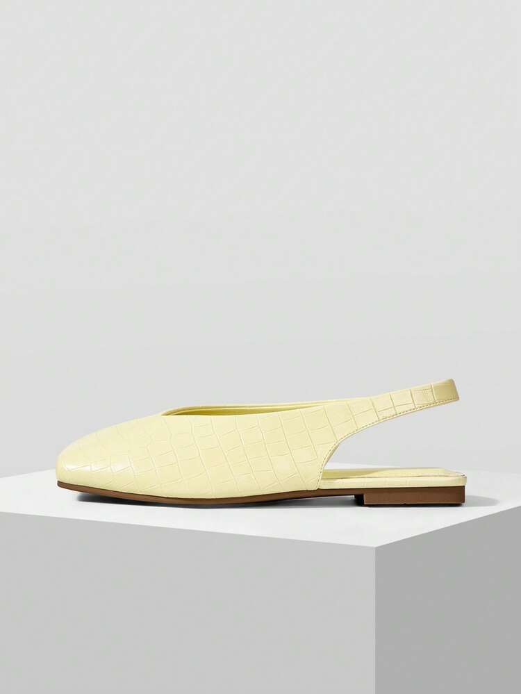 WOMEN SHOES NEW EUROPEAN AND AMERICAN FASHION STONE PATTERN SLINGBACK BOTTOM SQUARE TOE SANDALS, LIGHT YELLOW VERSATILE TEMPERAMENT SLIP-ON FAIRY WIND LIGHT, COMFORTABLE AND ELEGANT HOLIDAY STYLE SHOES