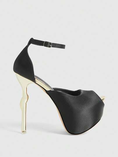 CUCCOO LuxiPop Women's High Heel Pumps, Round Toe Platform, Satin Material, Bow Decor, Fashionable & Comfortable For Daily, Party, Banquet, Backless Strap Design, Sexy Nightclub Style, Suitable For Easter, Spring/Summer 2000s Style