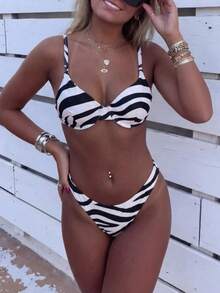 EMERY ROSE 2025款女士斑马纹性感比基尼泳装套装，夏季沙滩装 - 彩色 - 查看 1