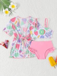 Bộ đồ bơi hai dây in hình trái cây dễ thương cho bé gái, kèm áo khoác ngoài, thích hợp cho kỳ nghỉ hè. - Nhiều màu - Xem 1