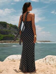 Opulessa Knitted Mesh Printed Fitted Dress For Women - Black and White - View 2