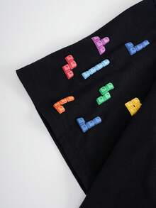 Tetris™ X SHEIN Men's Colorful Printed Round Neck Short Sleeve T-Shirt - Black - View 6