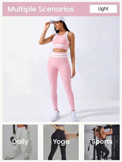 Sovereign Charm Bộ đồ thể thao nữ gồm áo ba lỗ và quần dài phối màu tương phản.