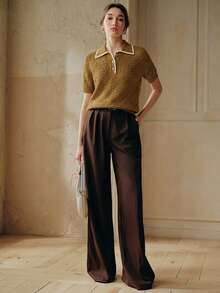 Anewsta French Spring/Summer Elegant Textured Business Casual 3D Crochet Hollow Gold Button Ivory Knit Top - Army Green - View 7