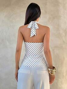 Aloruh Women's Elegant Multi-Layer Ruffle Trim Stand Collar Fitted Tank Top - Black and White - View 2