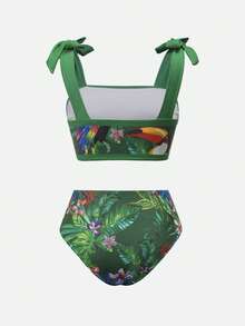 Swim Oasis 女士夏季沙滩花鸟印花休闲比基尼三角裤泳衣套装，含配套半身裙 - 彩色 - 查看 3