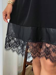 Weeklong Đầm mùa hè cỡ lớn dành cho nữ, cổ chữ V, dây mảnh, chất liệu giả da và ren, xẻ tà bất đối xứng, dáng chữ A rộng rãi, sang trọng và gợi cảm, thích hợp cho hẹn hò và công sở. - màu đen - Xem 6