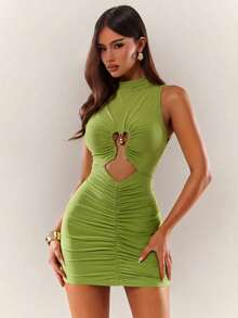 Radiana Đầm mini ôm sát không tay, xếp ly, khoét lỗ, thời trang dành cho nữ, kiểu dáng gợi cảm, thanh lịch, thích hợp cho mùa xuân/hè. - màu xanh lá - Xem 2