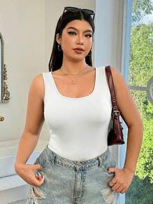 SHEIN EZwear 白色紧身加大码极简无袖背心，日常穿着 - 白色 - 查看 3