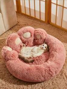 1PC Plush Paw-Shaped Pet Bed, Warm & Breathable With Extra Lining, Suitable For Small/Medium/Large Cats & Dogs, All Seasons. (Note: The Product May Need To Be Fluffed Or Hand-Kneaded Upon Receipt To Restore Its Original Shape) - Pink - View 1